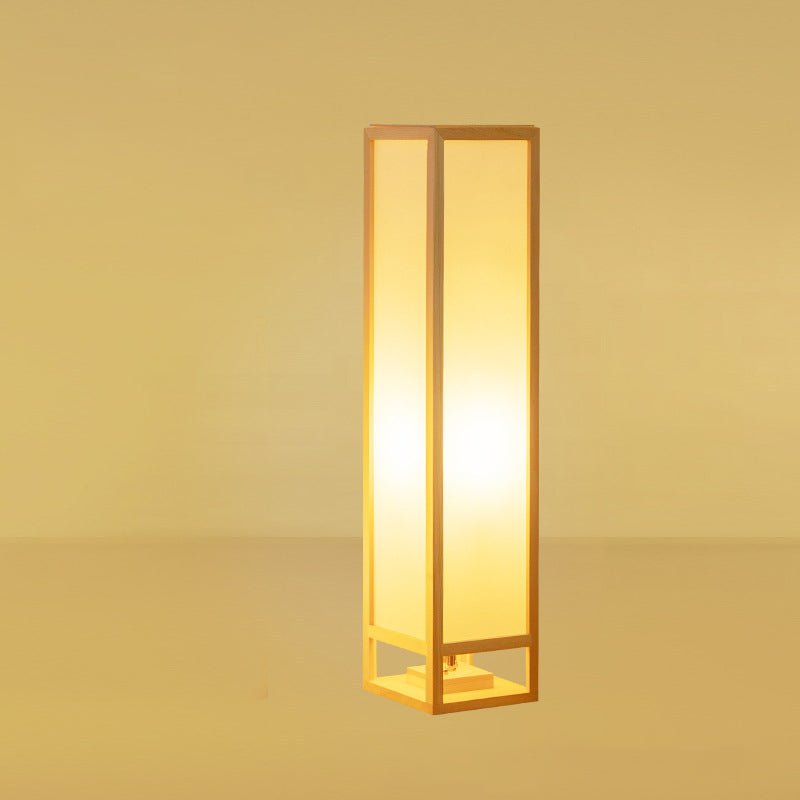 Traditional Japanese Square Rectangle Wood Acrylic Floor Lamp - 1-Light Standing Light for Living Room