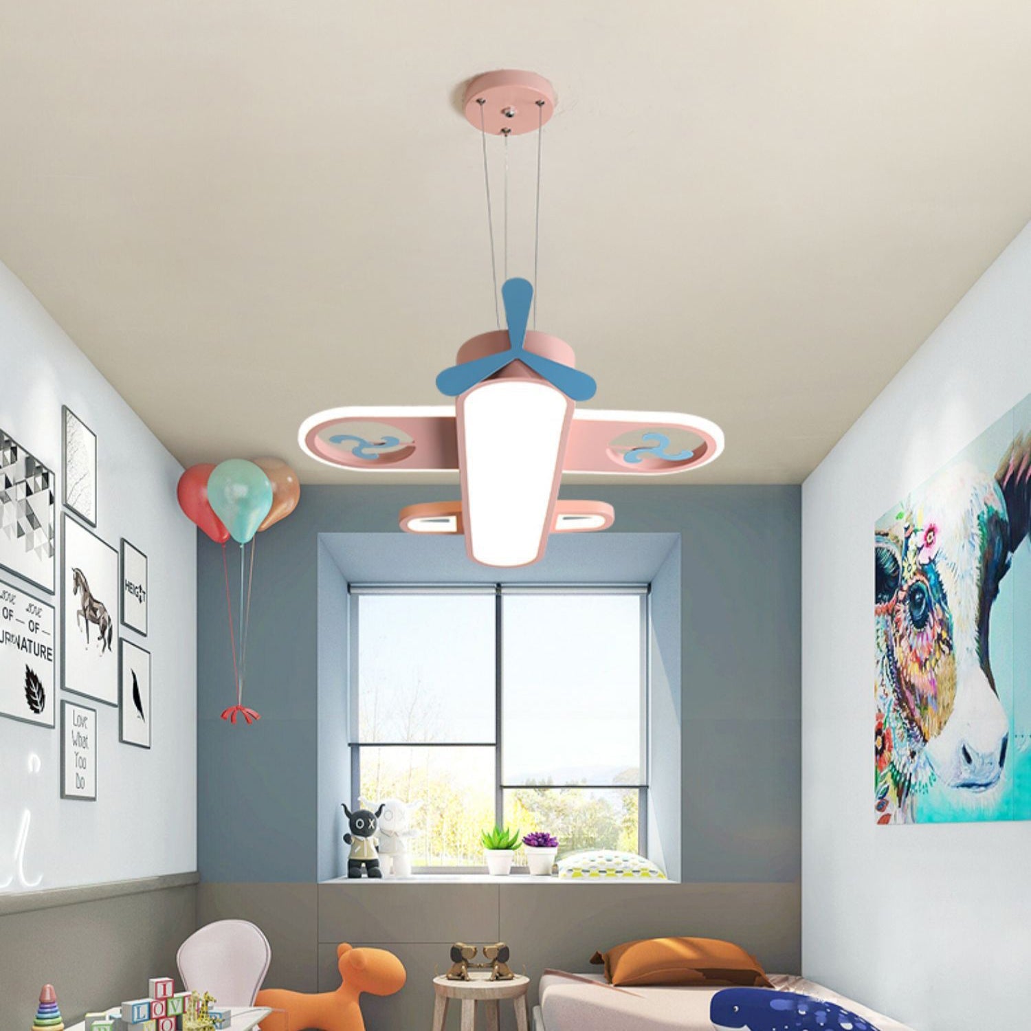 Contemporary Kids Airplane LED Chandelier | Modern Acrylic Light Fixture for Bedroom