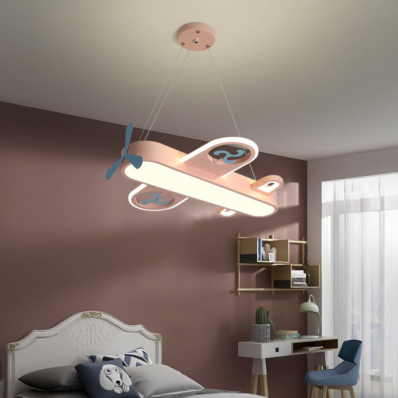 Contemporary Kids Airplane LED Chandelier | Modern Acrylic Light Fixture for Bedroom