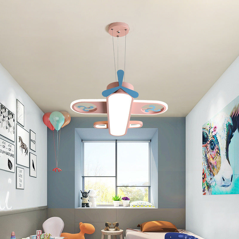 Contemporary Kids Airplane LED Chandelier | Modern Acrylic Light Fixture for Bedroom