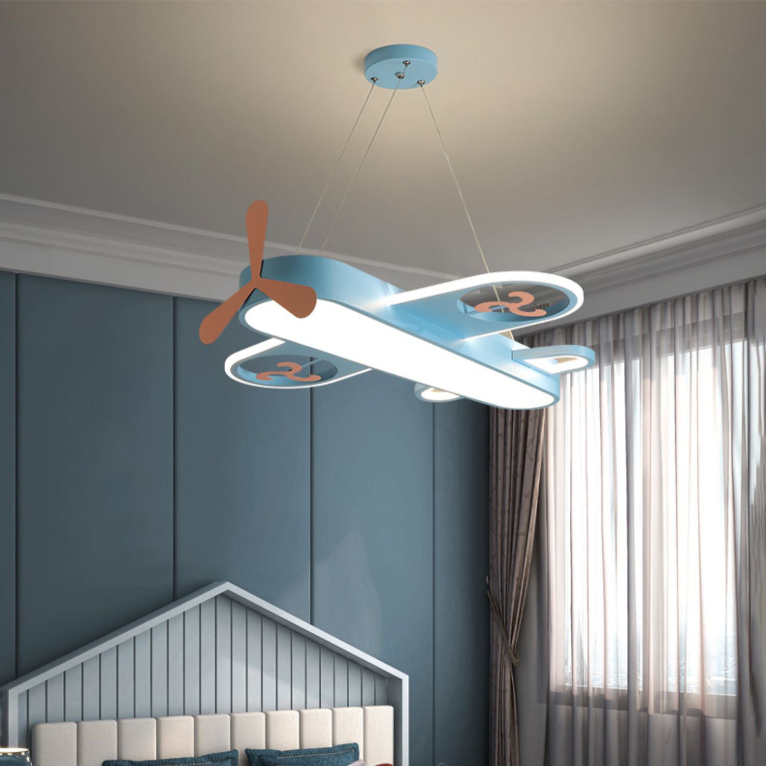 Contemporary Kids Airplane LED Chandelier | Modern Acrylic Light Fixture for Bedroom