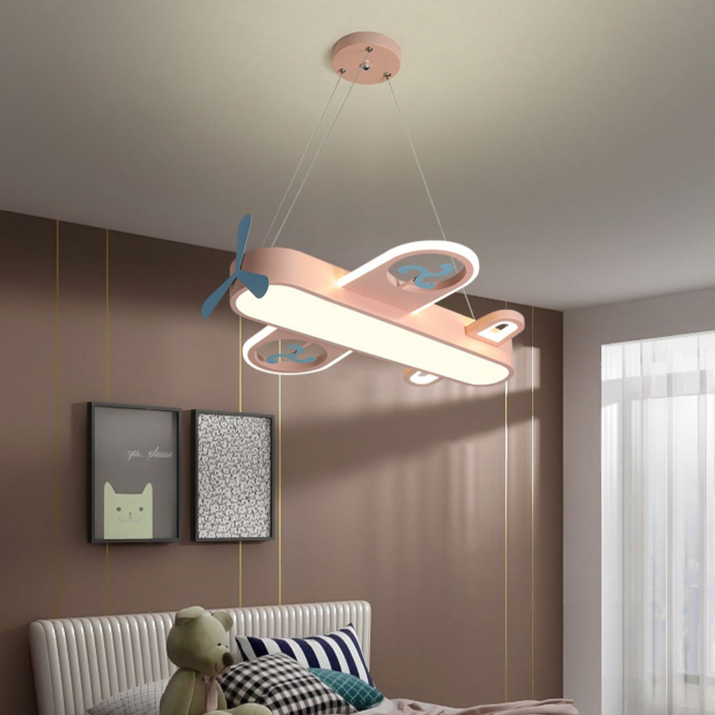 Contemporary Kids Airplane LED Chandelier | Modern Acrylic Light Fixture for Bedroom