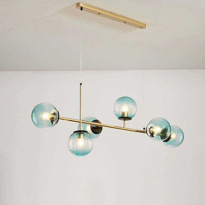 Contemporary Scandinavian Linear Round Orb Iron Glass 6-Light Chandelier Dining Room
