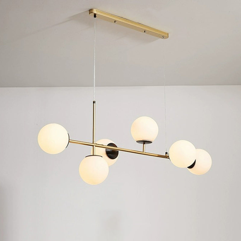 Contemporary Scandinavian Linear Round Orb Iron Glass 6-Light Chandelier Dining Room