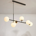 Contemporary Scandinavian Linear Round Orb Iron Glass 6-Light Chandelier Dining Room