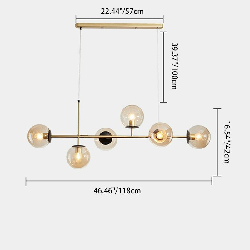 Contemporary Scandinavian Linear Round Orb Iron Glass 6-Light Chandelier Dining Room