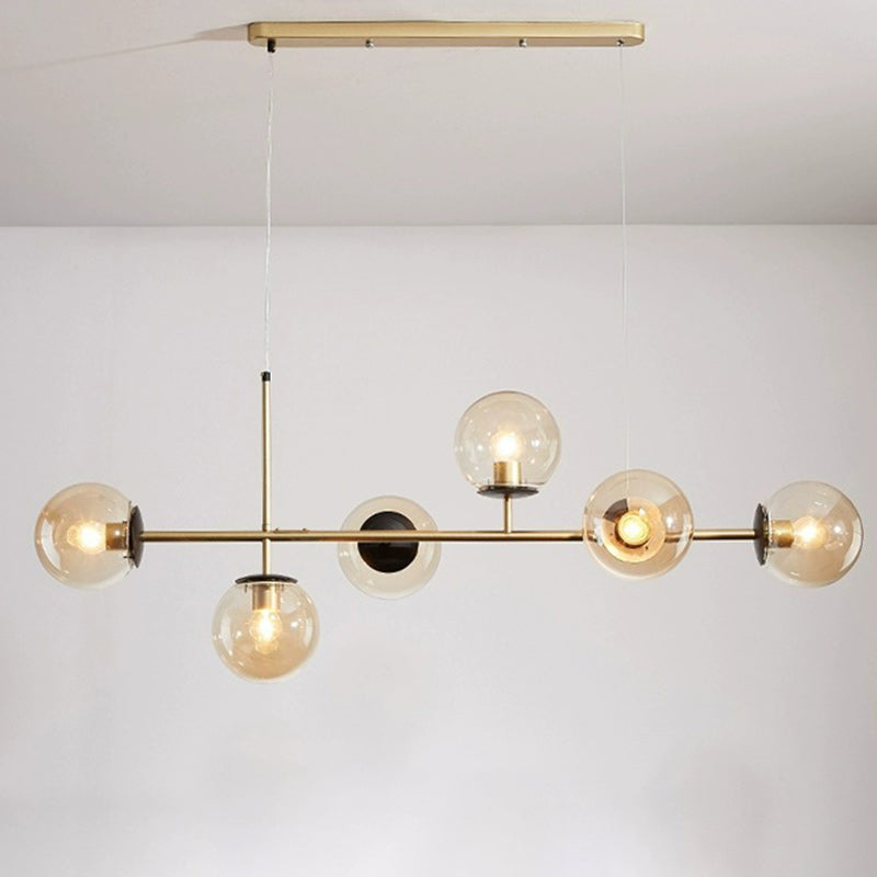 Contemporary Scandinavian Linear Round Orb Iron Glass 6-Light Chandelier Dining Room