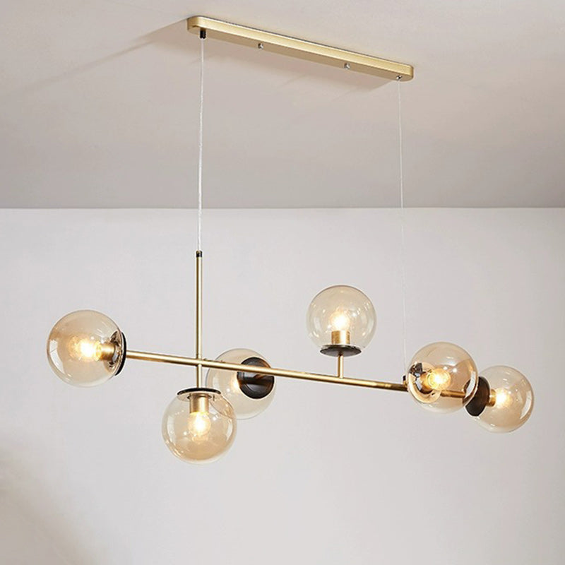 Contemporary Scandinavian Linear Round Orb Iron Glass 6-Light Chandelier Dining Room