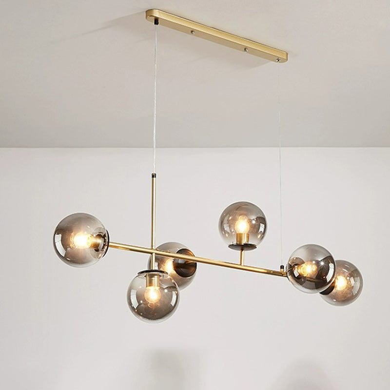 Contemporary Scandinavian Linear Round Orb Iron Glass 6-Light Chandelier Dining Room