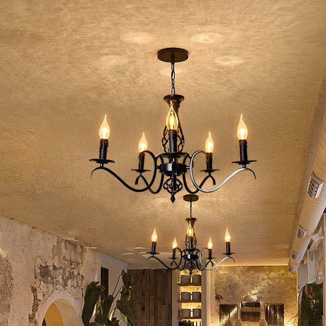Contemporary Industrial Twig Candle Iron Chandelier - 3/5/6/8/10 Lights for Living Room