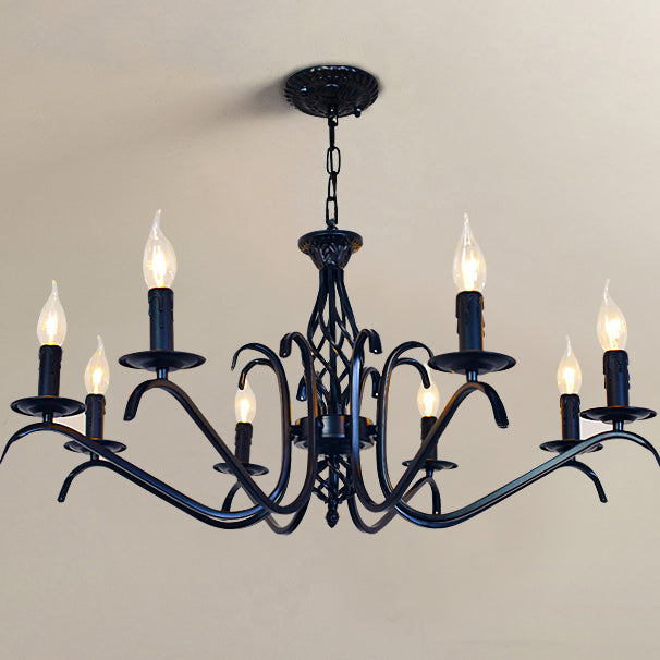Contemporary Industrial Twig Candle Iron Chandelier - 3/5/6/8/10 Lights for Living Room