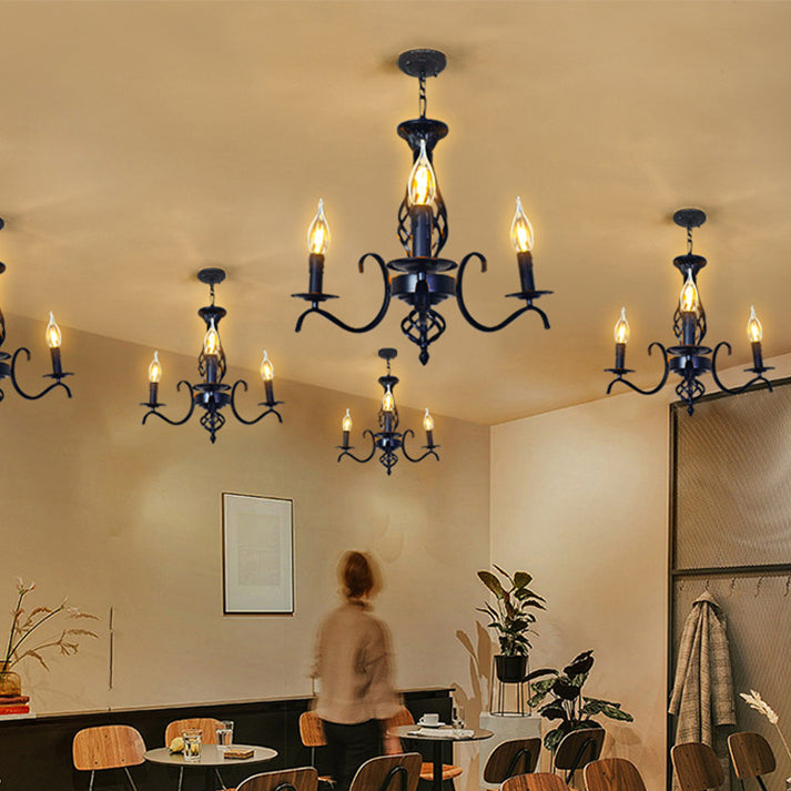 Contemporary Industrial Twig Candle Iron Chandelier - 3/5/6/8/10 Lights for Living Room