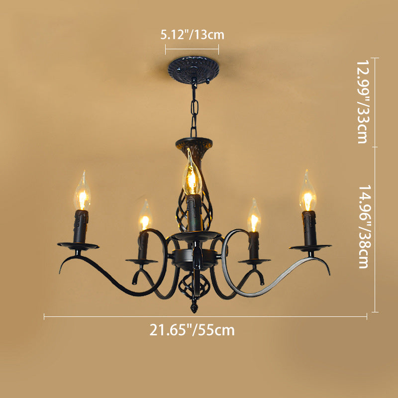 Contemporary Industrial Twig Candle Iron Chandelier - 3/5/6/8/10 Lights for Living Room