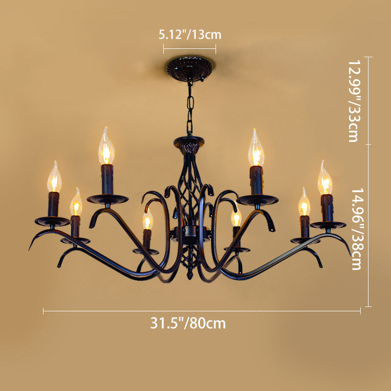 Contemporary Industrial Twig Candle Iron Chandelier - 3/5/6/8/10 Lights for Living Room