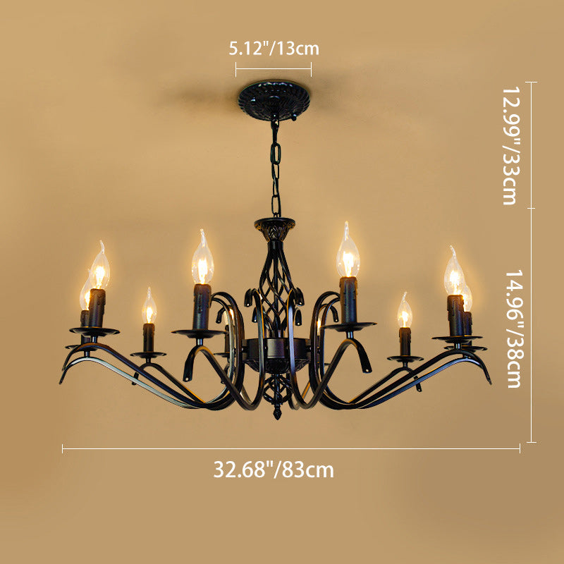 Contemporary Industrial Twig Candle Iron Chandelier - 3/5/6/8/10 Lights for Living Room