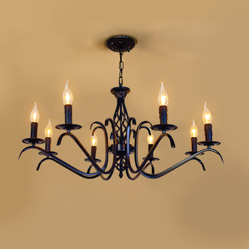 Contemporary Industrial Twig Candle Iron Chandelier - 3/5/6/8/10 Lights for Living Room