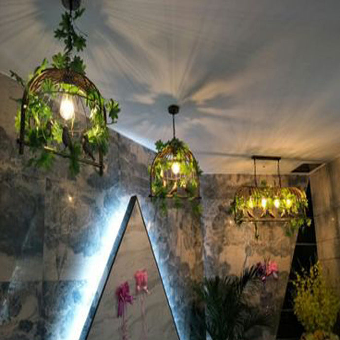 Contemporary Industrial Birdcage Chandelier - Rectangle Linear Design for Dining Room, Iron 1/4 Light Fixture