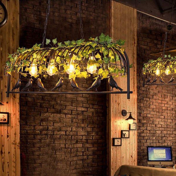 Contemporary Industrial Birdcage Chandelier - Rectangle Linear Design for Dining Room, Iron 1/4 Light Fixture