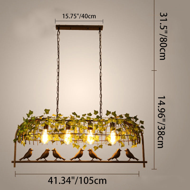 Contemporary Industrial Birdcage Chandelier - Rectangle Linear Design for Dining Room, Iron 1/4 Light Fixture