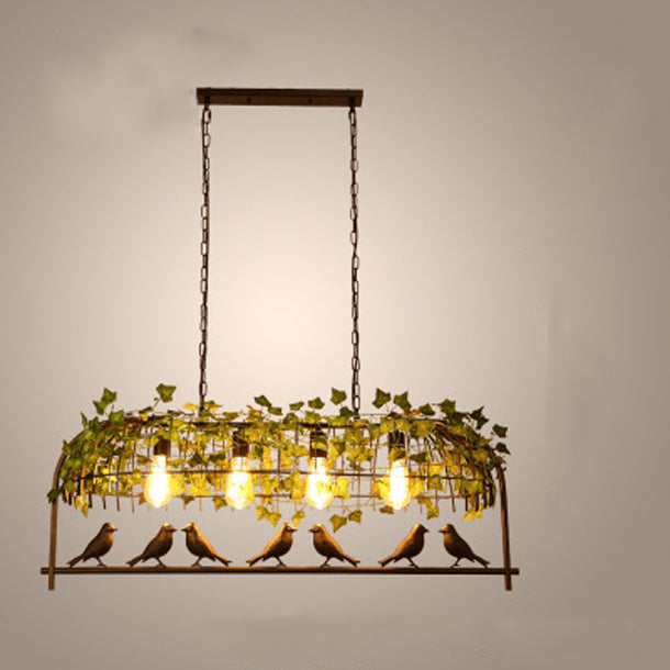 Contemporary Industrial Birdcage Chandelier - Rectangle Linear Design for Dining Room, Iron 1/4 Light Fixture