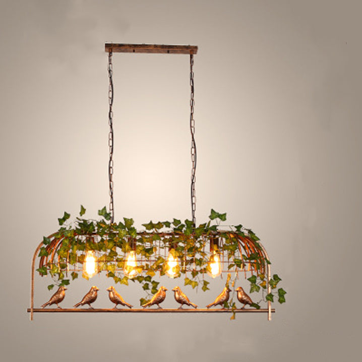 Contemporary Industrial Birdcage Chandelier - Rectangle Linear Design for Dining Room, Iron 1/4 Light Fixture