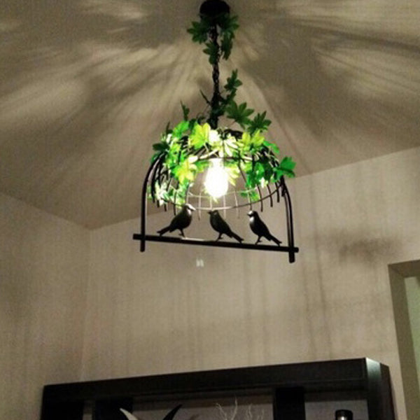Contemporary Industrial Birdcage Chandelier - Rectangle Linear Design for Dining Room, Iron 1/4 Light Fixture