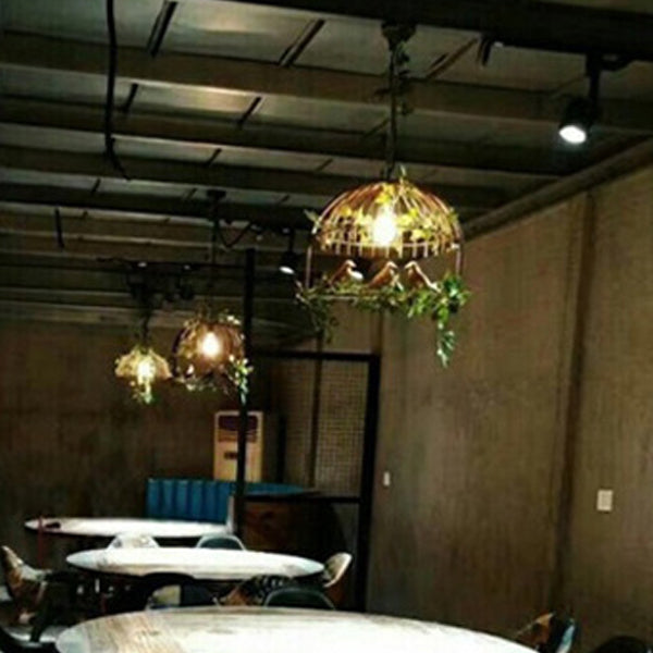 Contemporary Industrial Birdcage Chandelier - Rectangle Linear Design for Dining Room, Iron 1/4 Light Fixture