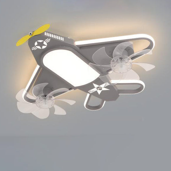 Contemporary Airplane Iron Acrylic LED Flush Mount Ceiling Fan Light for Bedroom
