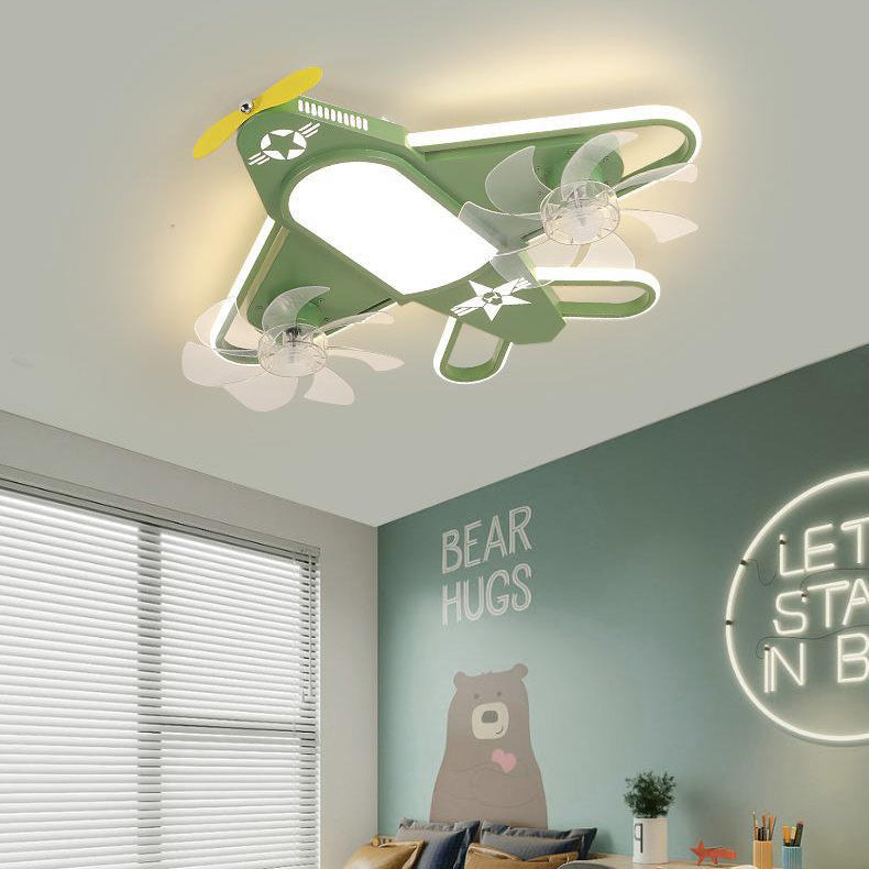 Contemporary Airplane Iron Acrylic LED Flush Mount Ceiling Fan Light for Bedroom