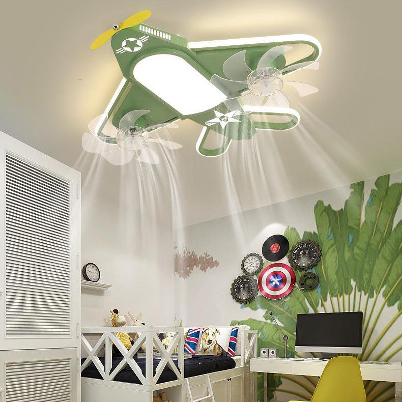 Contemporary Airplane Iron Acrylic LED Flush Mount Ceiling Fan Light for Bedroom