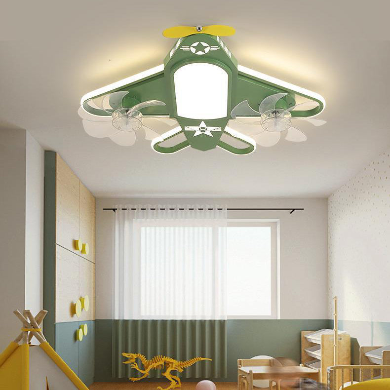 Contemporary Airplane Iron Acrylic LED Flush Mount Ceiling Fan Light for Bedroom