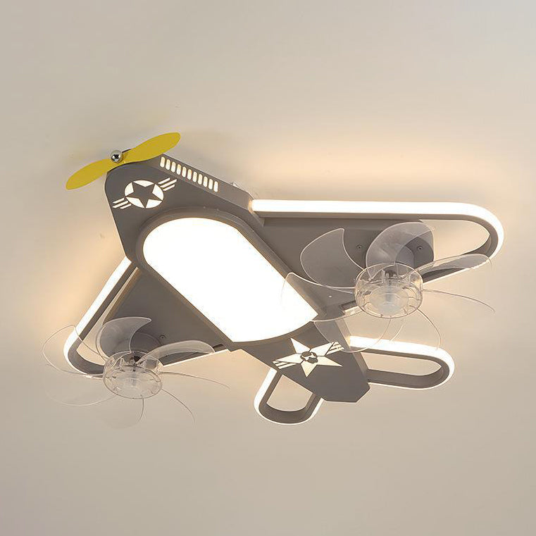 Contemporary Creative Airplane Iron Acrylic LED Flush Mount Ceiling Fan Light for Bedroom, Modern Ceiling Fan with Light, Stylish Bedroom Lighting, Unique Airplane Design, Energy-Efficient LED Ceiling Fixture, Decorative Flush Mount Fan Light, Ideal for K