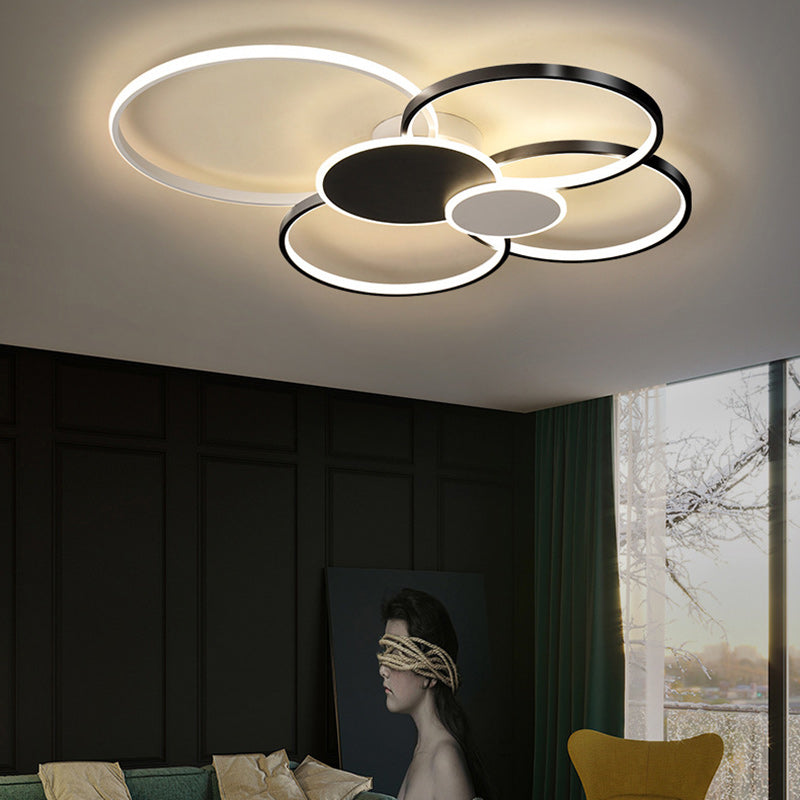 Modern Minimalist Circle LED Semi-Flush Mount Ceiling Light for Bedroom