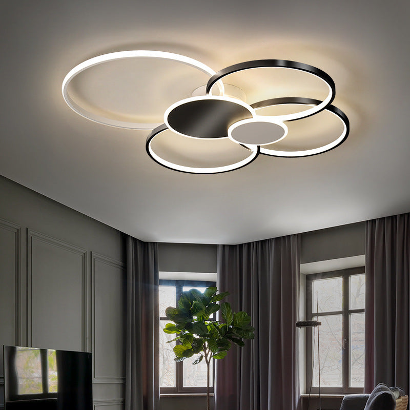 Modern Minimalist Circle LED Semi-Flush Mount Ceiling Light for Bedroom