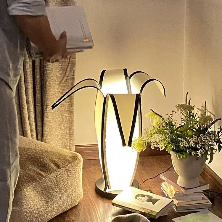 Vintage Banana Fabric LED Floor Lamp for Living Room, Retro Plastic Metal Design, Stylish Lighting Decor