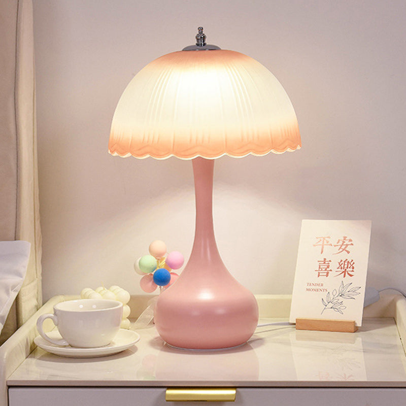 Traditional French Dome Glass Iron LED Table Lamp for Bedroom - Vintage Style Bedroom Lighting, Decorative Desk Lamp, Elegant Home Decor, Warm White Light, Nightstand Lamp, French Country Interior Design, Retro Lighting Fixture, Stylish Bedside Table Ligh