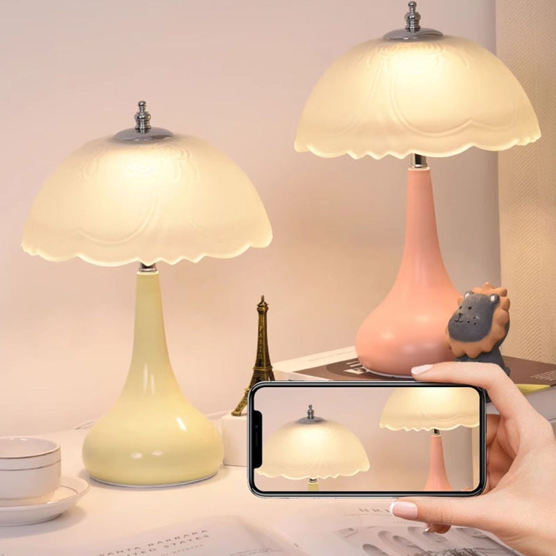 Traditional French Dome Glass Iron LED Table Lamp for Bedroom