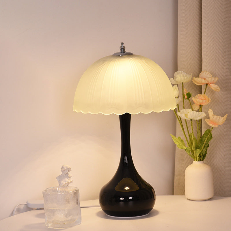 Traditional French Dome Glass Iron LED Table Lamp for Bedroom - Vintage Style Bedroom Lighting, Decorative Desk Lamp, Elegant Home Decor, Warm White Light, Nightstand Lamp, French Country Interior Design, Retro Lighting Fixture, Stylish Bedside Table Ligh