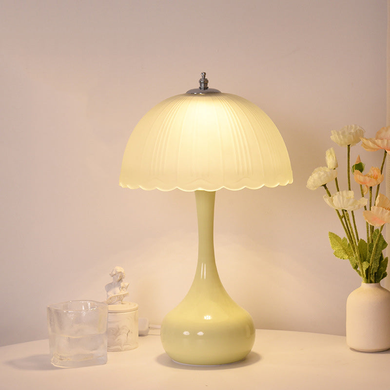Traditional French Dome Glass Iron LED Table Lamp for Bedroom - Vintage Style Bedroom Lighting, Decorative Desk Lamp, Elegant Home Decor, Warm White Light, Nightstand Lamp, French Country Interior Design, Retro Lighting Fixture, Stylish Bedside Table Ligh