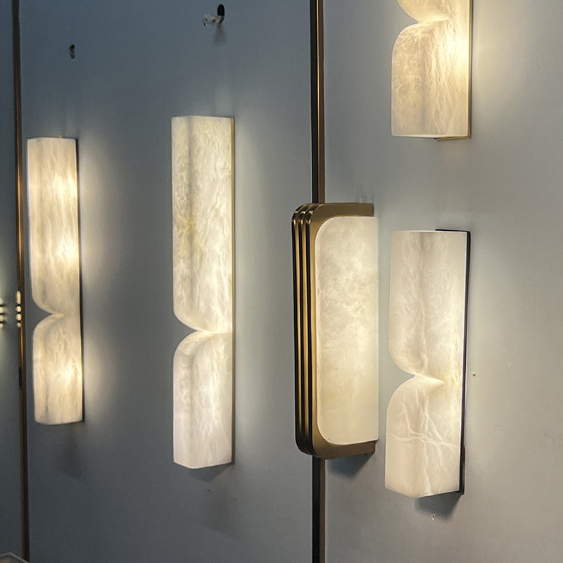 Traditional French Rectangle Copper Marble LED Wall Sconce for Hallway Lighting