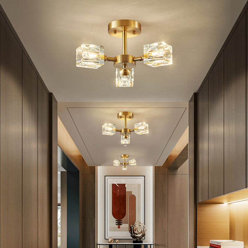 Modern Luxury Iron Crystal Semi-Flush Mount Ceiling Light for Bedroom - 3/4/5/6 Lights