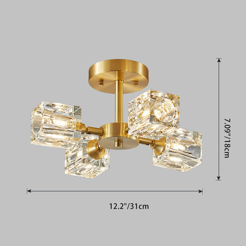 Modern Luxury Iron Crystal Semi-Flush Mount Ceiling Light for Bedroom - 3/4/5/6 Lights