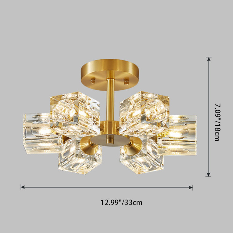 Modern Luxury Iron Crystal Semi-Flush Mount Ceiling Light for Bedroom - 3/4/5/6 Lights