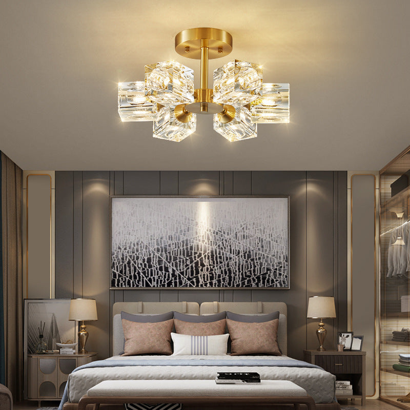 Modern Luxury Iron Crystal Semi-Flush Mount Ceiling Light for Bedroom - 3/4/5/6 Lights