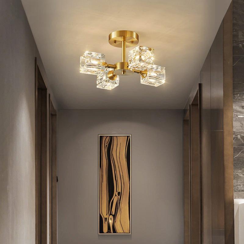 Modern Luxury Iron Crystal Semi-Flush Mount Ceiling Light for Bedroom - 3/4/5/6 Lights