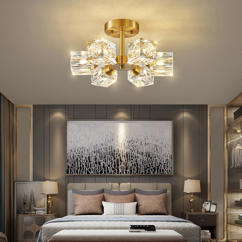 Modern Luxury Iron Crystal Semi-Flush Mount Ceiling Light for Bedroom - 3/4/5/6 Lights
