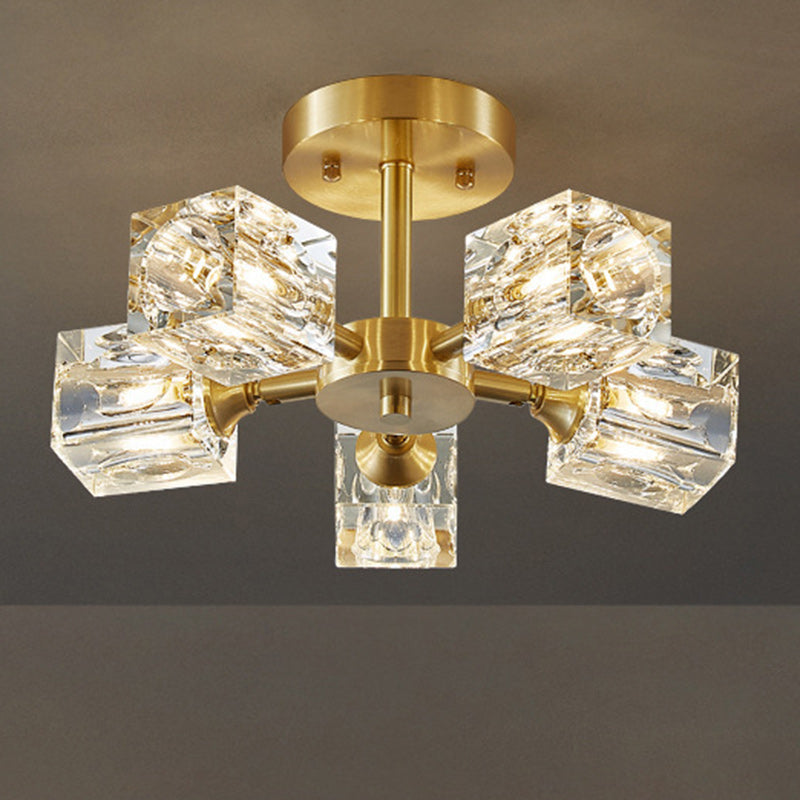 Modern Luxury Iron Crystal Semi-Flush Mount Ceiling Light for Bedroom - 3/4/5/6 Lights