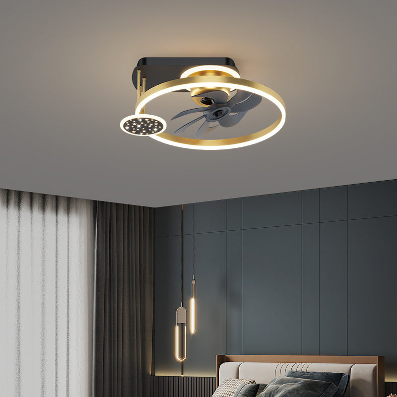 Contemporary Nordic Square LED Ceiling Fan Light - Aluminum & Acrylic Semi-Flush Mount for Bedroom