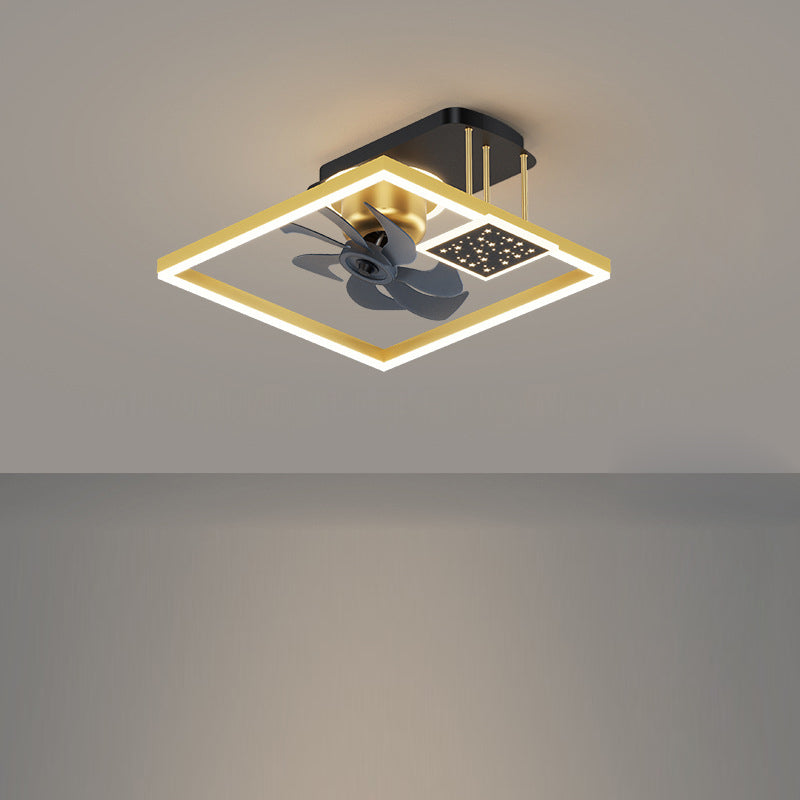 Contemporary Nordic Square LED Ceiling Fan Light - Aluminum & Acrylic Semi-Flush Mount for Bedroom