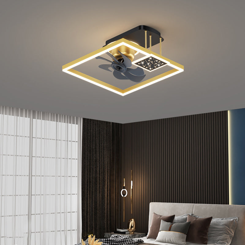 Contemporary Nordic Square LED Ceiling Fan Light - Aluminum & Acrylic Semi-Flush Mount for Bedroom